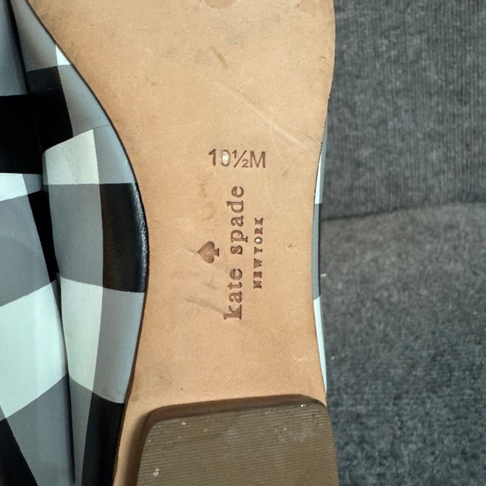 Kate Spade New York Plaid Pointed Toe Ballet Flats Black White Grey Bow 10.5M - Picture 9 of 10